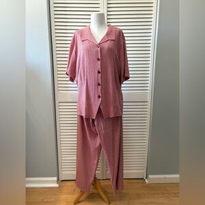 NWT Kathie Lee Woman Vintage Pant Shirt Matching Set Red Checked Size 14-20W